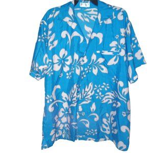 V.H.O. Funky Hawaiian Shirt short-sleeve Turquoise Hibiscus print – size XL